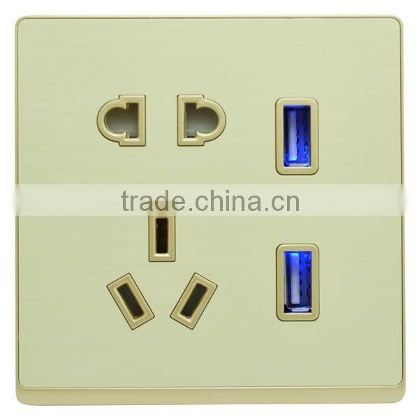 5pin socket with dual USB wall socket,input:AC110-250V 50-60HZ;Output:5V,2.1A