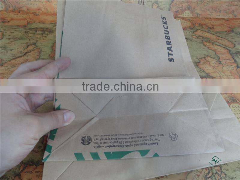 Take away brown food grade kraft paper bag with handle