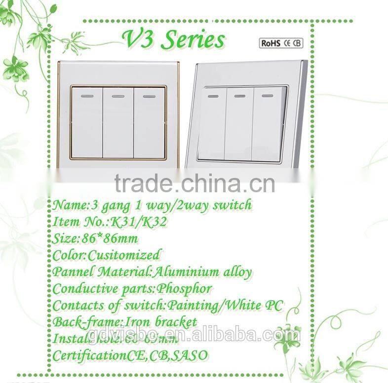 New design V6 series high quality and safety products 3 gang switch for home