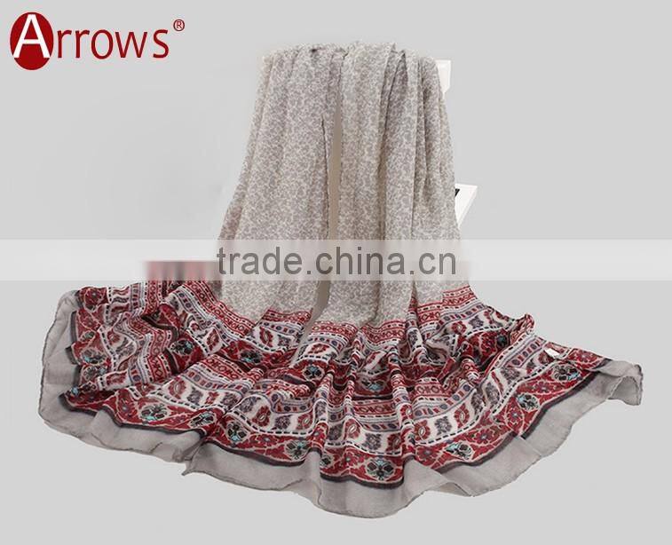 Large Fashion Girls Women Shawls and Stoles Scarf Wraps 100% Cotton Voile Hyacinthus Orientalis Pattern with Tassels Design
