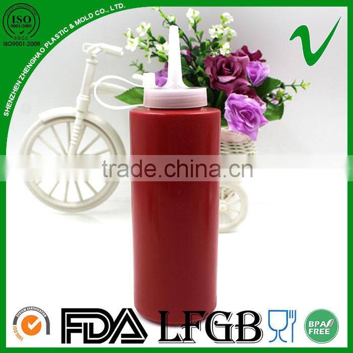 LDPE red squeeze cylinder empty 300ml sauce plastic bottle with food grade