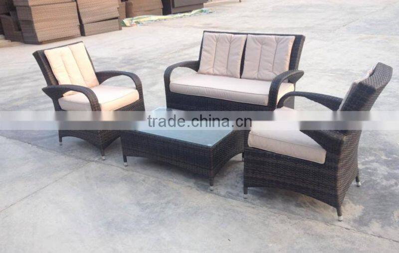 2016 New Design Outdoor Garden Rattan Wicker Patio Furniture Set Love Seat and Chair Sofa Furniture Seat Brown with Cushion