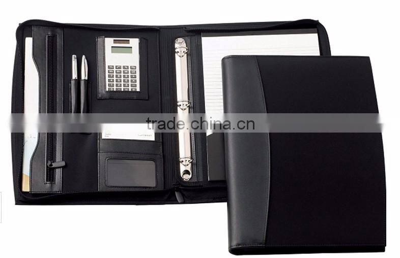 High quality leather file folder with notepad holder,calculator,card pocket/ Customized conference folder/agenda