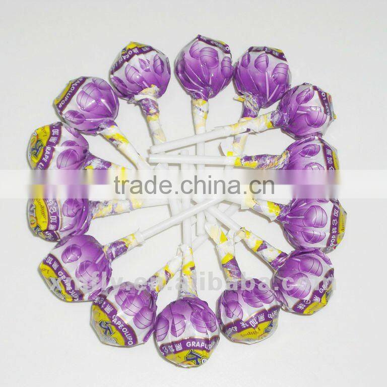 Fruit flavour round lollipop with chewing gum candy