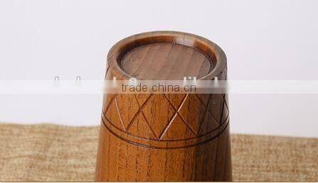 Wooden cylinder shaped tea mugs