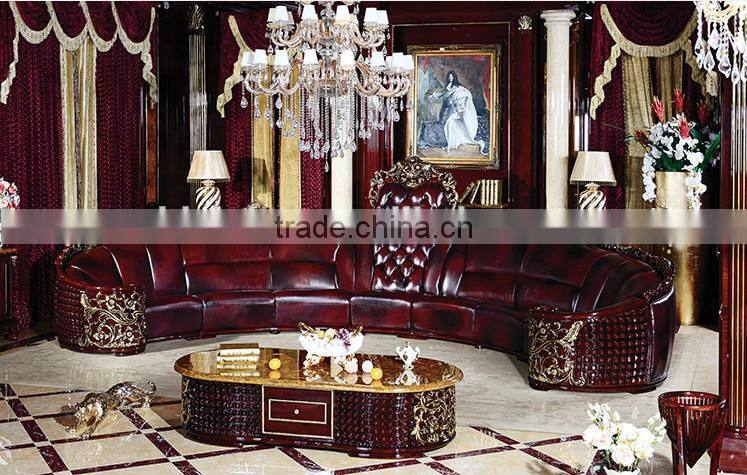 Luxurious American Style Genuine Leather Corner Sofa Set, Elegant Palace Living Room Furniture(MOQ=1 SET)