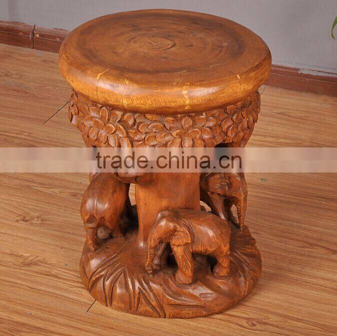 Thailand Style Solid Wood Carved Forest Elephant Little Chair, New Design Handcarved Shoe Changing Chair (BF01-X1175)