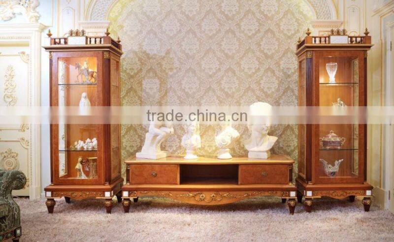 Luxury French New Classic Living Room Furnitur TV Cabinet Set/ Elegant Hand Carved Antique Home TV Cabinet & Display Cabinet