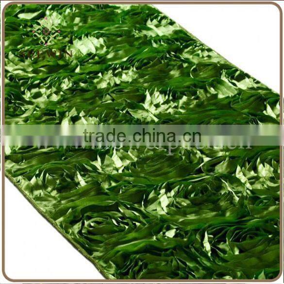 Plain dyed Pattern and Satin fabric,100% polyester satin Material Satin Rose Embroidery Table Runner/wedding deco rosette table