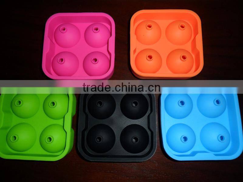 New Round Silicone Ice Balls Maker Tray FOUR Large Sphere Cube Molds