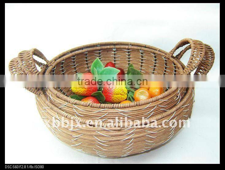 Round woven iron frame storage baskets made of paper rope