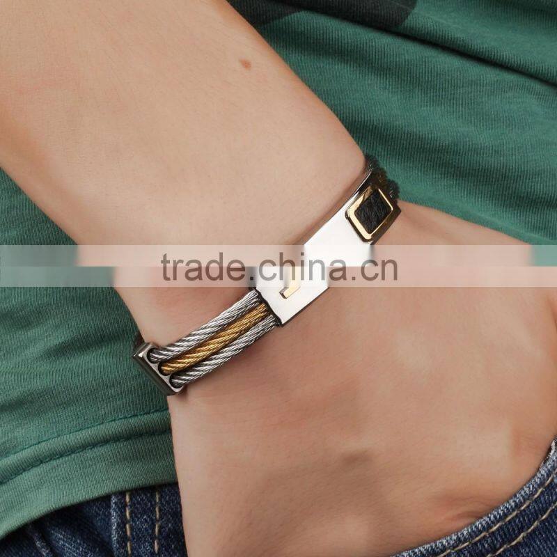 Men's Bracelet 3 Rows Wire Chain Bracelets Bangles Punk Rock Stainless Steel Cross Bracelet Men Christian Men Jewelry