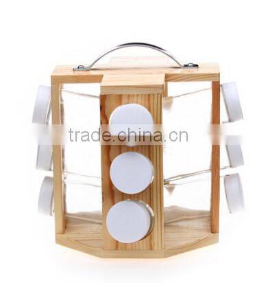 rotatable bamboo spice rack set with glass jar