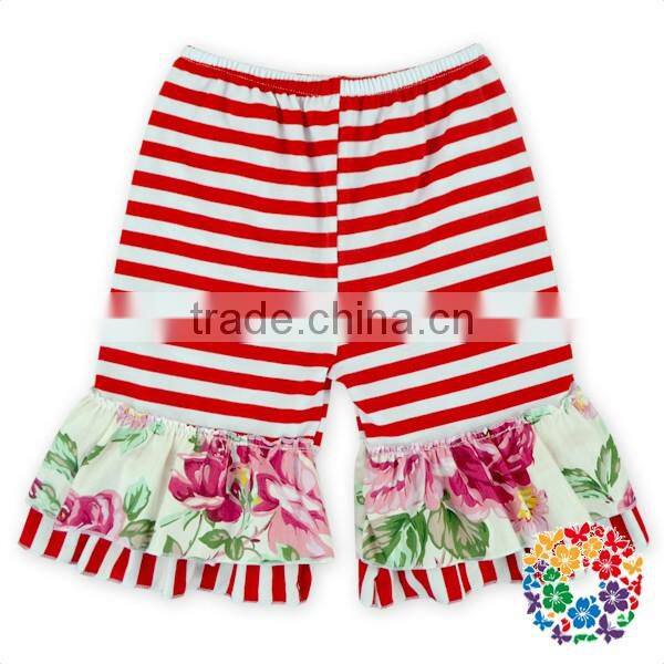 wholesale baby ruffle shorts 100 % cotton stripe flower designs ruffled shorties for toddler girl