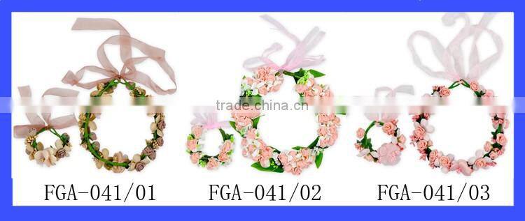 Wholesale Children 2 Pcs Adjustable Tiara Artificial Flower Crown And Waist Bracelet
