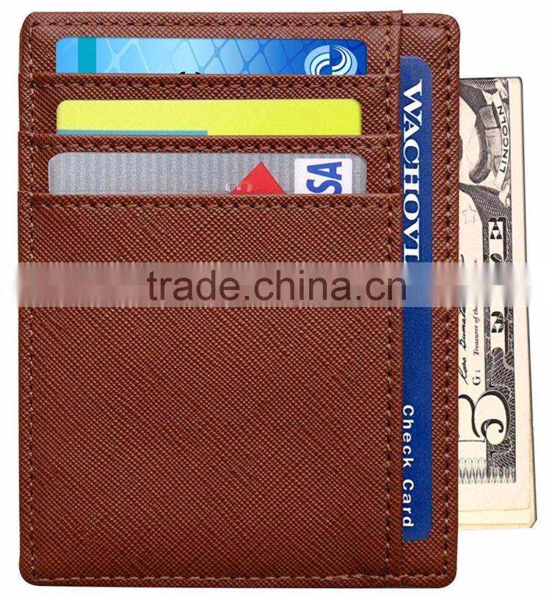 RFID Wallet Mens Slim Leather RFID Blocking Front Pocket Wallet Thin Card Holder