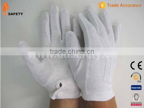 DDSAFETY 2017 100% Bleached Cotton Gloves Interlock Mini Dots On Palm 3 Seams On Back Safety Gloves With Steel Buttons