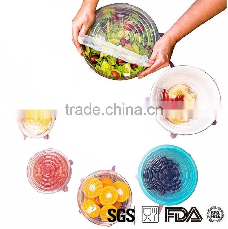 6 packs FDA approved Silicone strech Lids, silicone suction lid