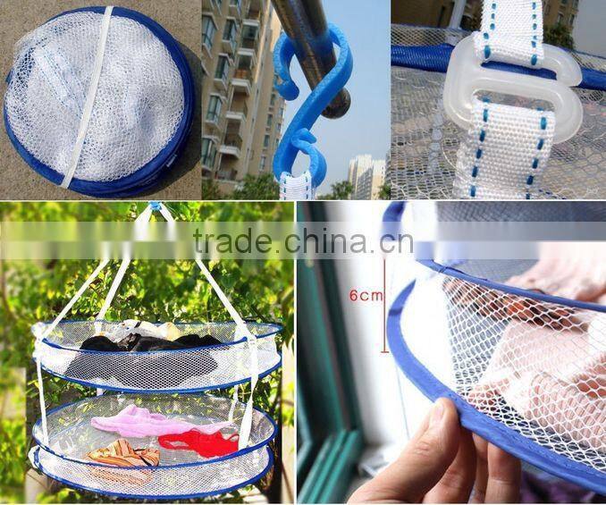 White Blue Double Layer 60cm Dia Folded Clothes Hanging Dryer Basket(TM-CPH-018)
