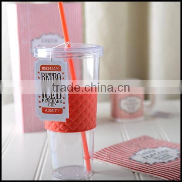 RETRO TREATS Popcorn PLASTIC ICED DRINKS Tumbler CUP WITH LID AND STRAW