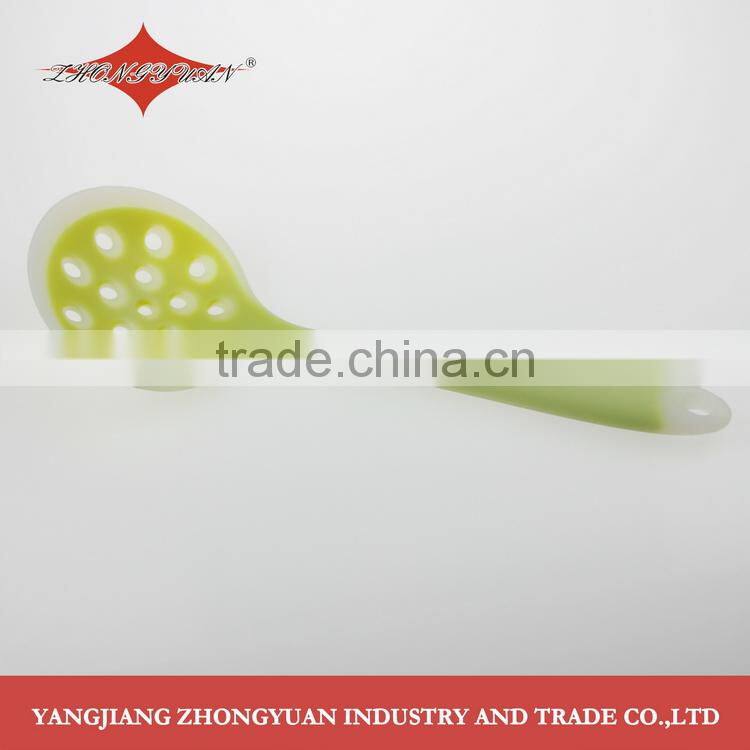 Kitchen accessory Food grade silicone skimmer slotted ladle with soft 2 color handle