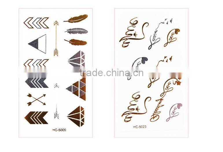 Custom metallic tattoo sticker 3D gold foil water transfer tattoo sticker