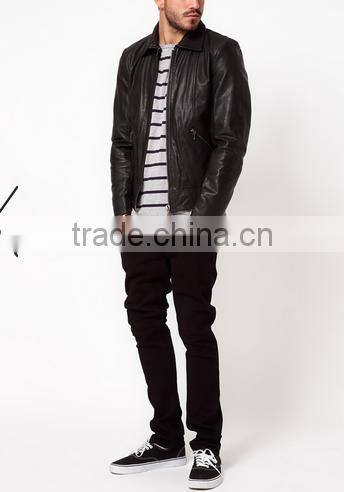 Men's 100% soft leather stand collar jacket