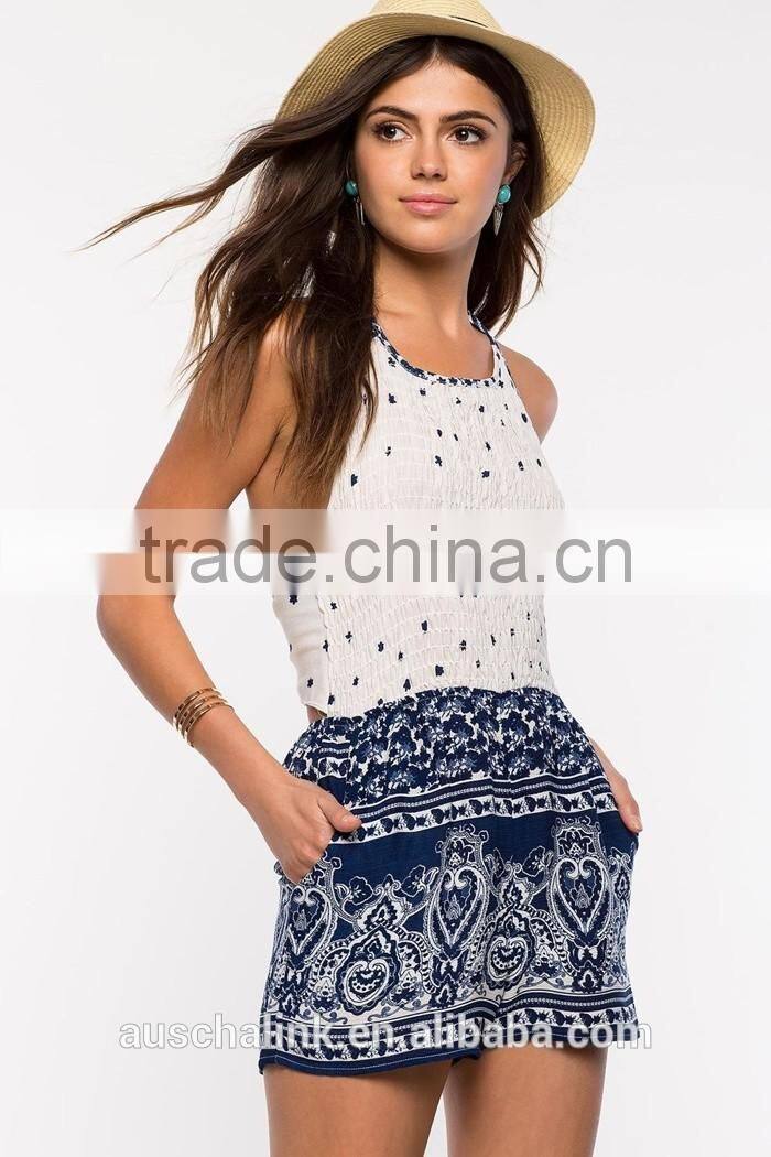 hot sale boho border elegant smocked romper whoelsale