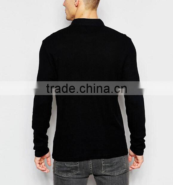 Long Sleeve Men Custom Plain Black Quick Dry Polo Shirt
