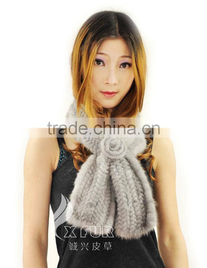 CX-S-82H Best Prices OEM Design Stock Fashion Knitted Mink Fur Ladies Scarf