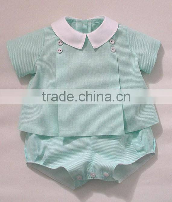 Wholesale Kids Short Sleeve Oxford Stripes Spanish Baby Clothes Sets