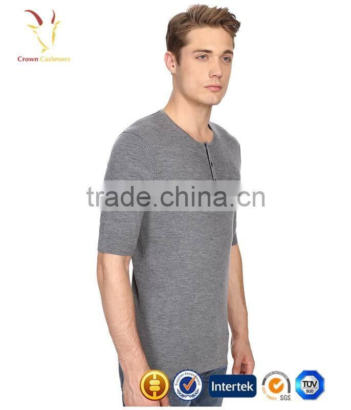 Short Sleeve T-shirt Wool Knitted Mens Crewneck Sweater