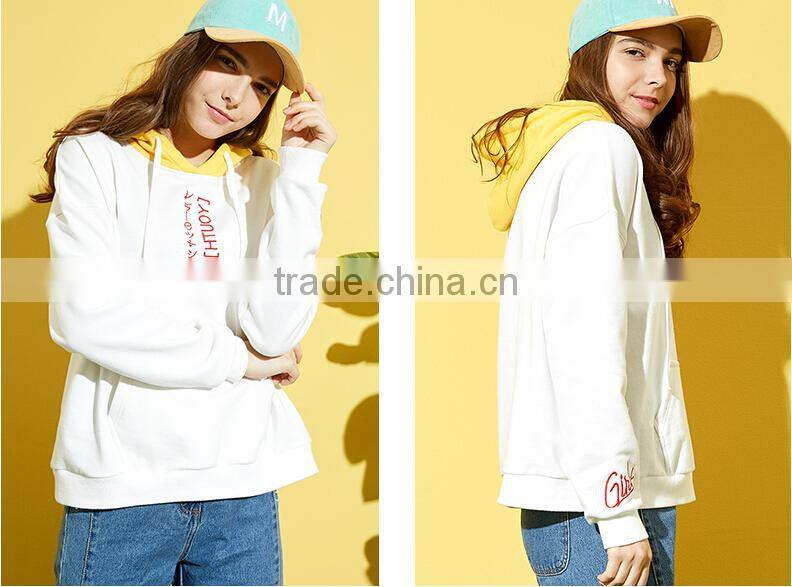 Custom Women 100%Cotton Print Blank Contrast Color Hoodies Sweatshirts Women