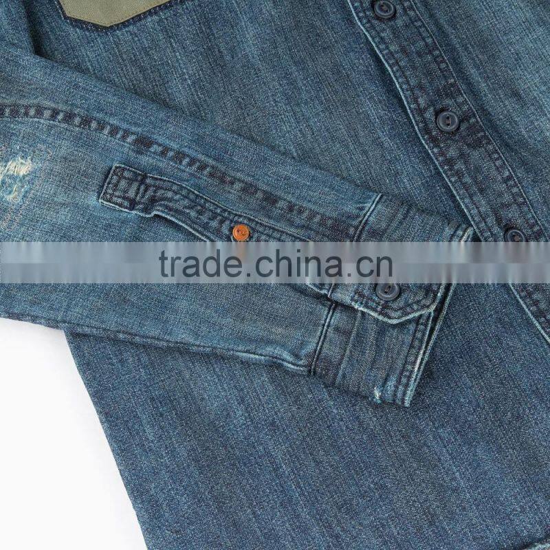 wholesale mens fall denim shirt ,OEM service, mens top denim shirt