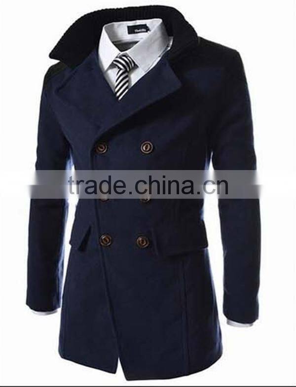 Hot sale long sleeve woolen black navy and gary warm 4 size for choice coat of wool