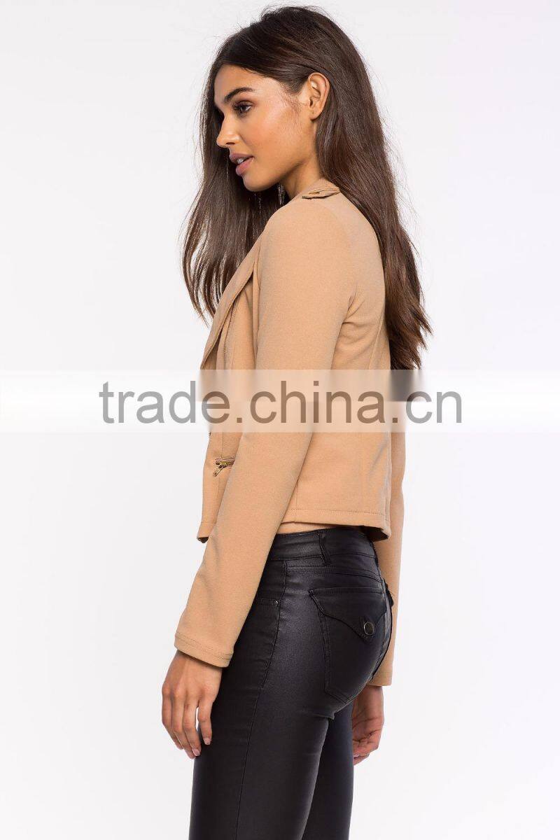 Latest notched collar asymmetric zip woman jacket fashion women coats