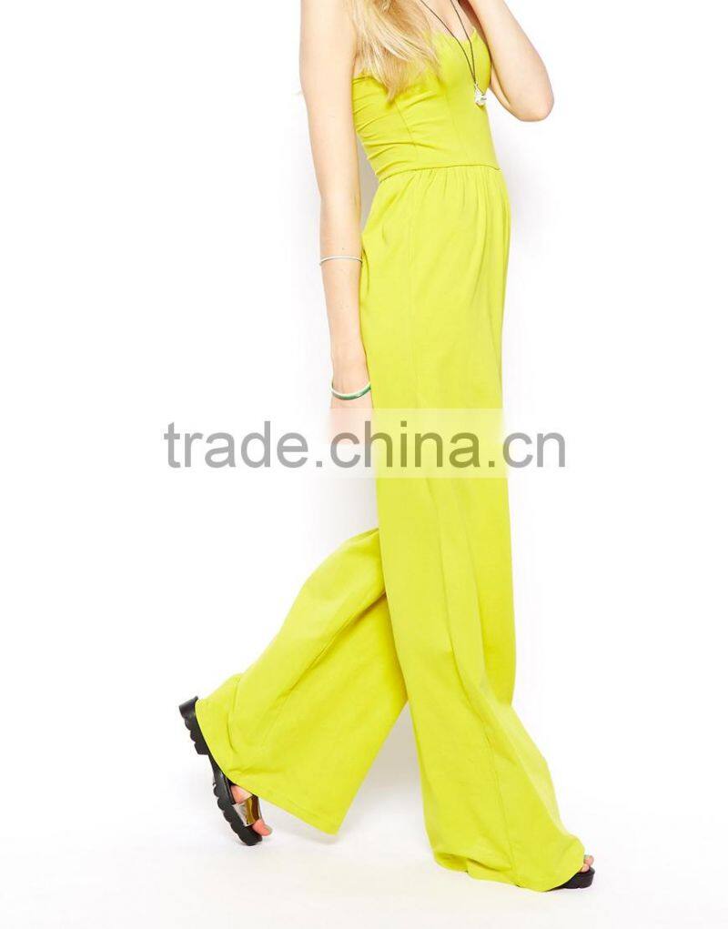 2015 Sexy One Piece Yellow printing Jumpsuit with Wide Leg for Summer Beach Custom Korean style free size