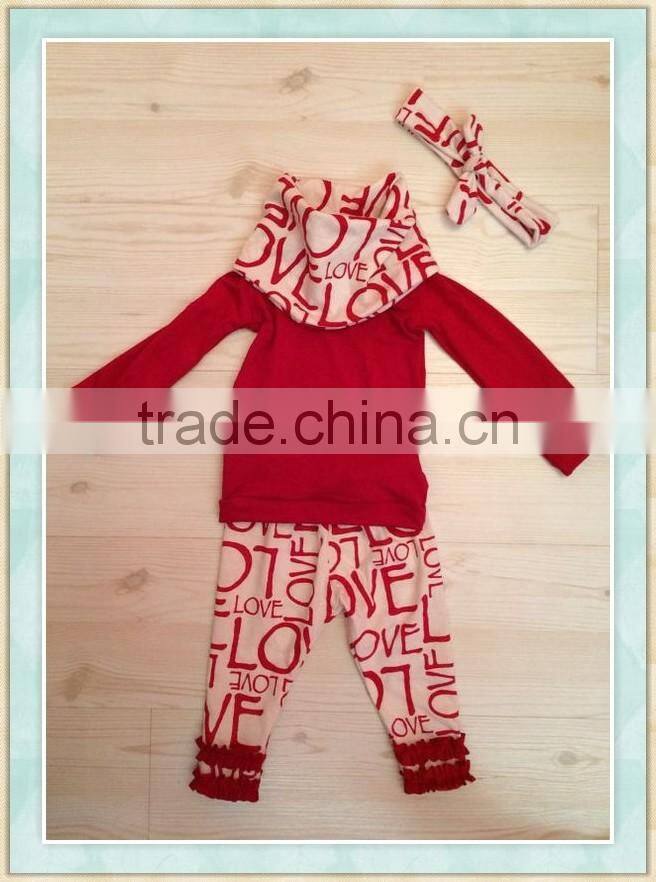 Valentines Day Children Wear Baby Girl Valentines Shirt Girl Toddler Tunic Dress And Love Leggings Pants With Scarf