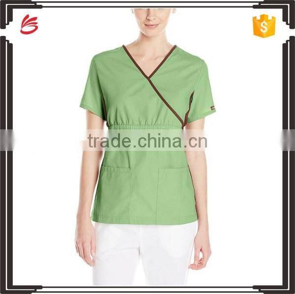 Top Selling Mock Wrap Women Medical Scrubs Wholesale Knit Panel Top