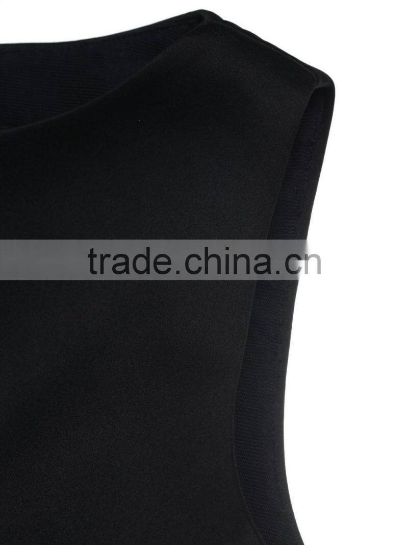 2016 popular style black and orange contrast color sleeveless skinny dress