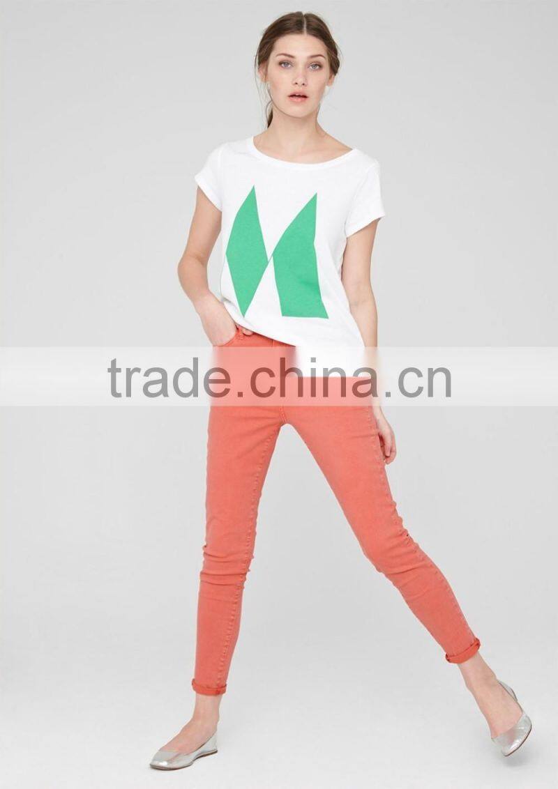 Women100% cotton 160g,180g Casualshort sleeve rounded hem T-shirt with geometry printing