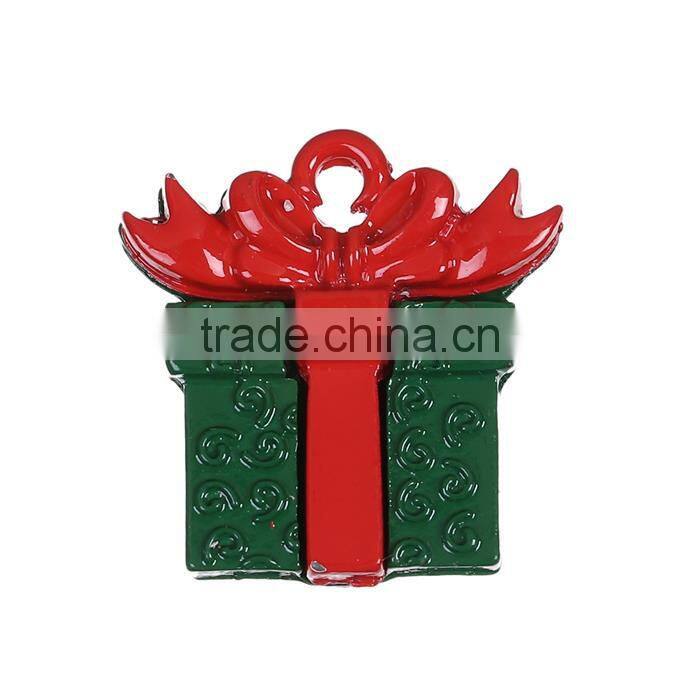 Zinc Based Alloy Christmas Charms Gift Box Green Red Painting