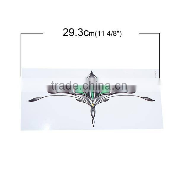 Paper Removable Waterproof Temporary Sternum Tattoo Sticker Body Art Black Flower Pattern Custom Temporary Tattoos