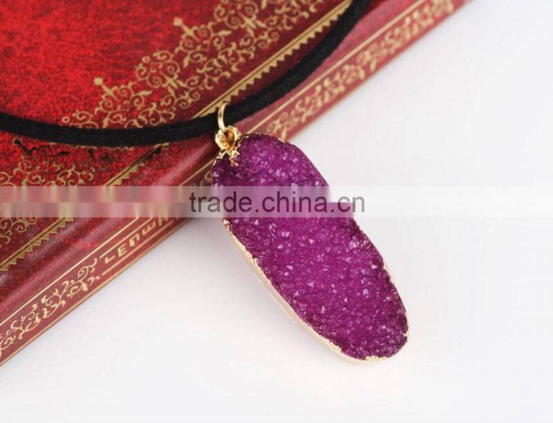 Natural Crystal Quartz Stone Gold Plated Pendant Womens Irregular Necklace