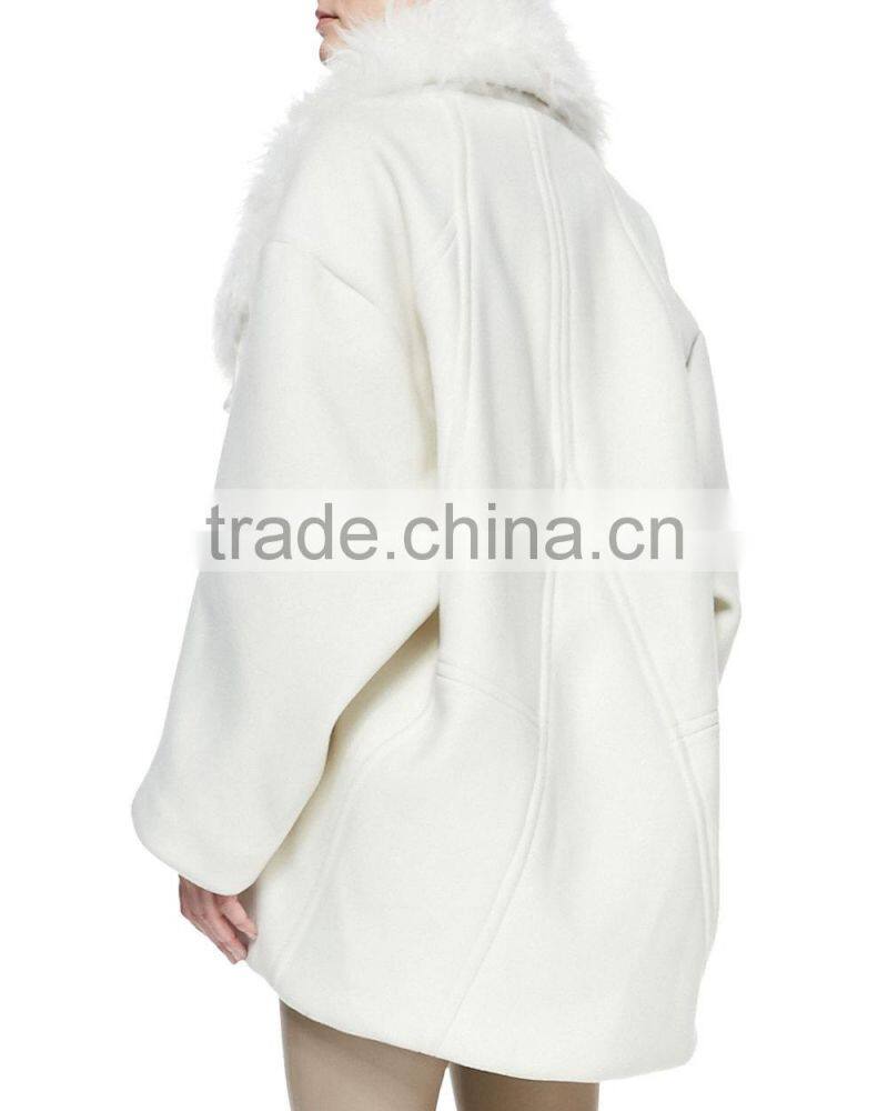 Top Quality Fur Collar Felt Long Winter Coat