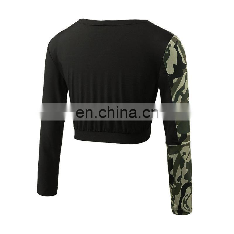 Hot sexy fashion design camo print quick dry long sleeves gym wear t-shirt women