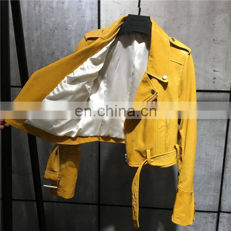 Wholesale Chinese Haining Genuine Leather Coat Woman Red Leather Jacket