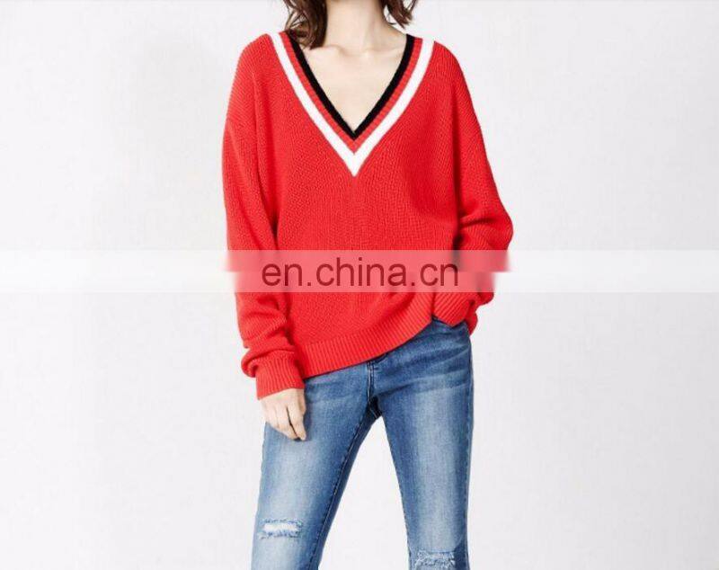 Color block details Women casual V neck Oversize sweaters