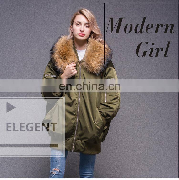 2017 Fashionable winter jacket big size women fur parka with raccoon fur collar big size