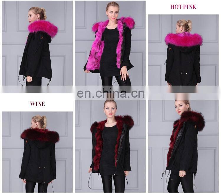 Men and Women short black rabbit fur coat with real lined